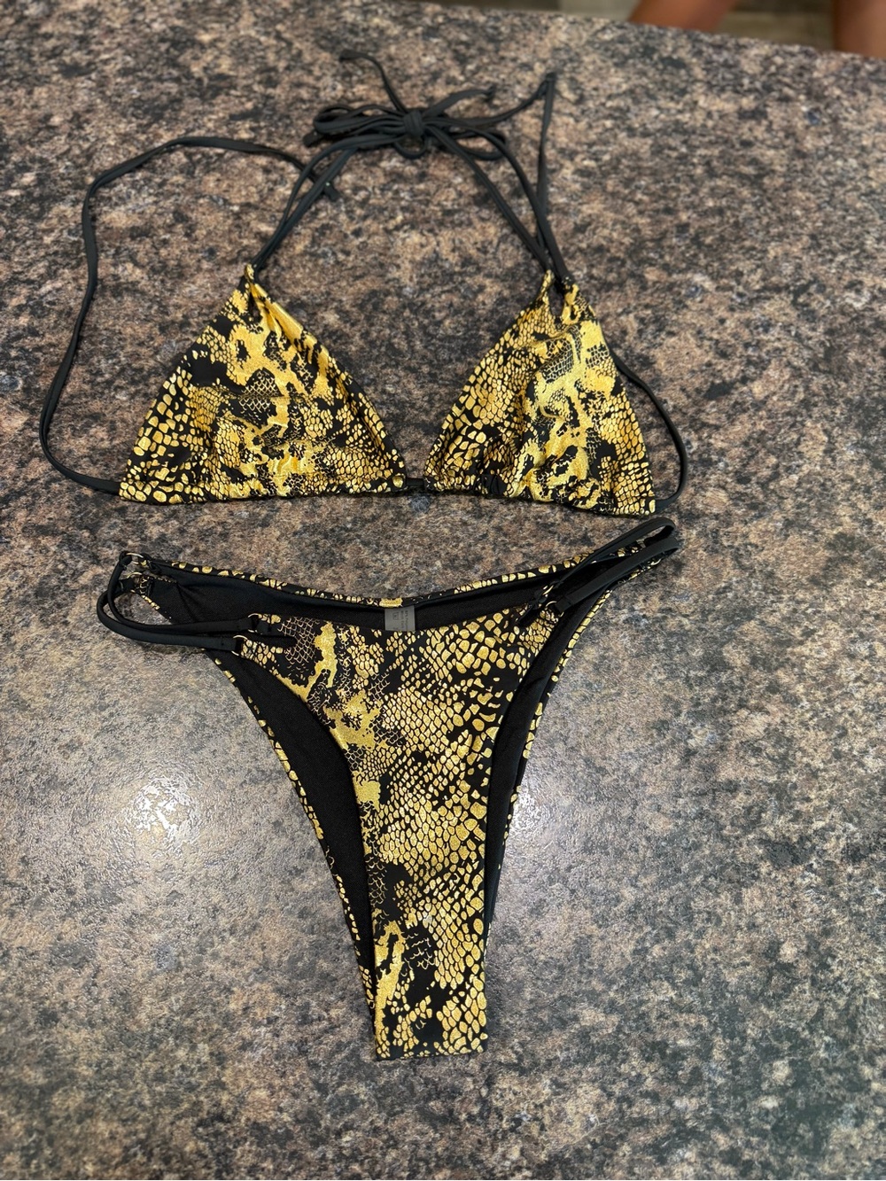 SHEIN Gold Snake-Print Strappy Bikini Set